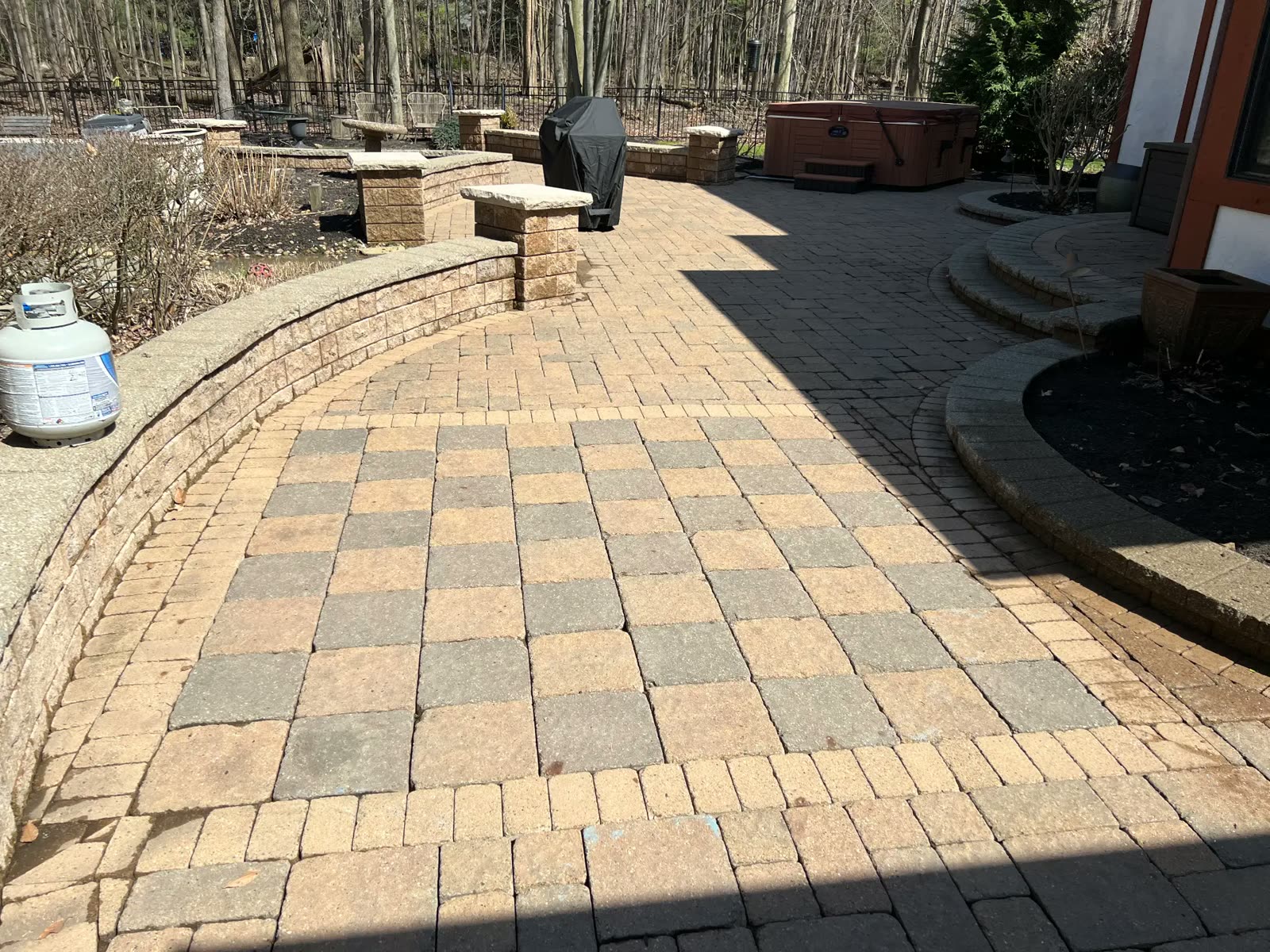 Finished paver patio and seat wall after washing