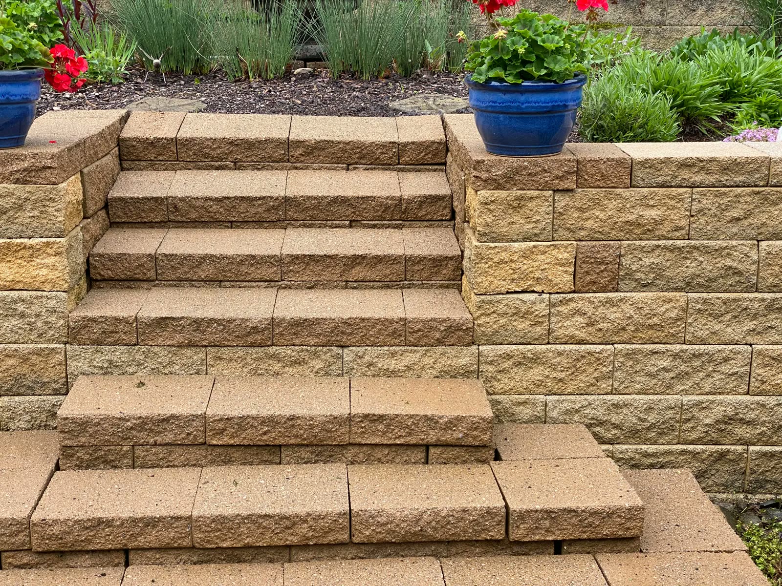 Clean stone garden steps after washing