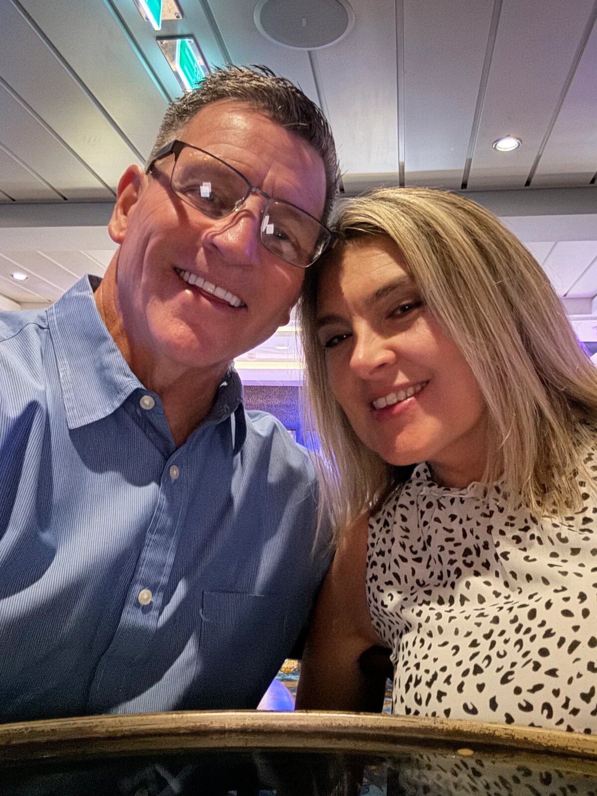 Randy Wilhelm and his wife at dinner