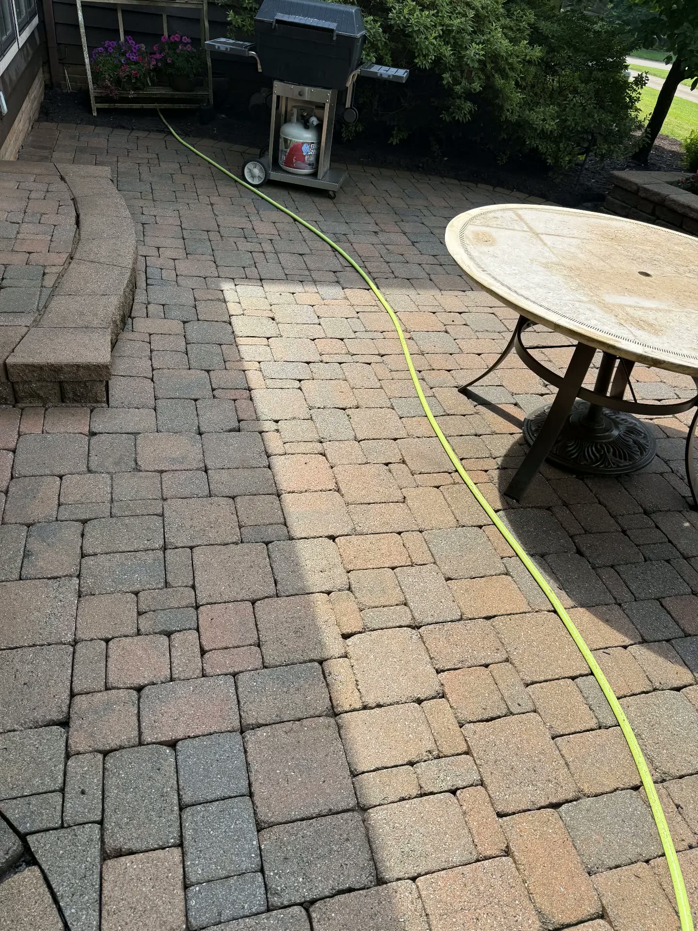 Stone patio clean after moss removal